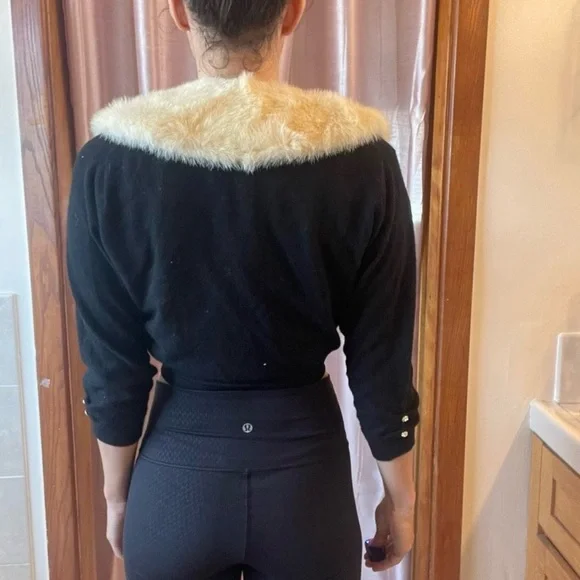 Vintage Pringle Of Scotland Cashmere Cardigan Sweater Jacket Mink Fur Collar S-M - Picture 2 of 11